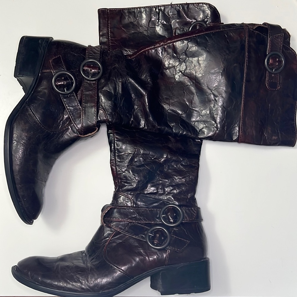 Born Crown Burgundy Leather Knee High Tall Riding Boots Women’s Size 5/35.5